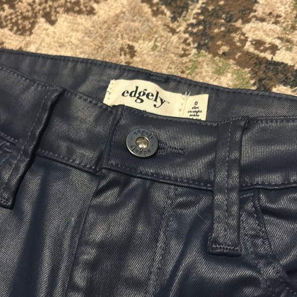 faux leather waxed denim straight leg crop pant vegan women’s 0 navy blue punk - Picture 3 of 6